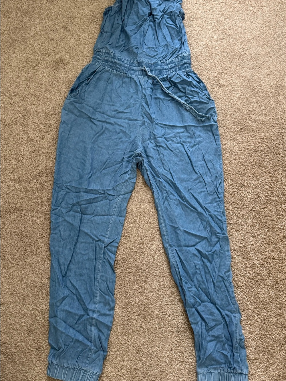 Lightweight Blue Sleeveless Drawstring Jumpsuit